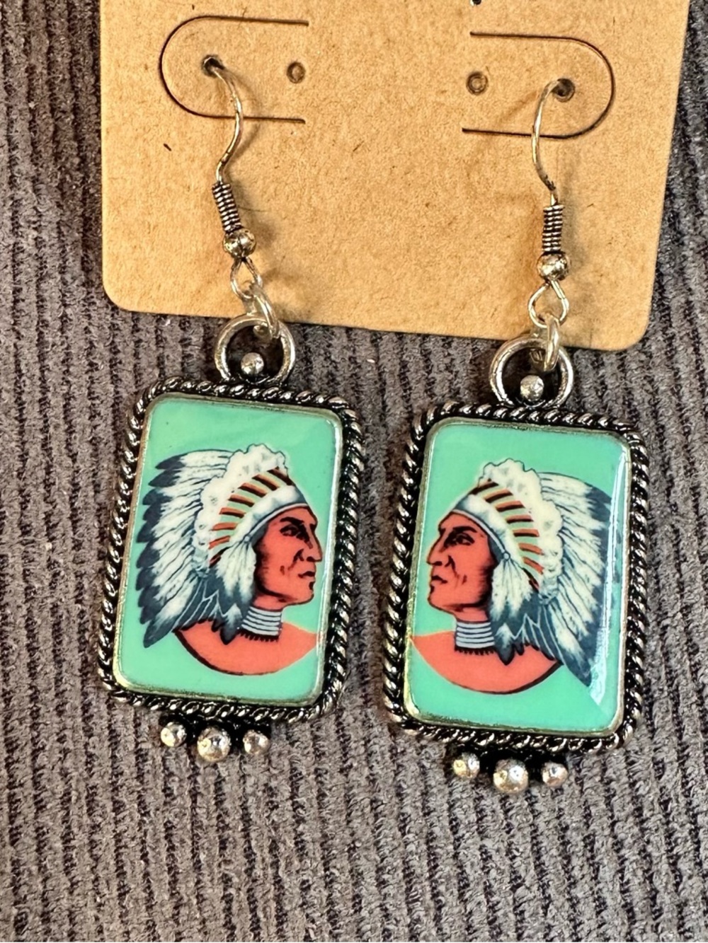 Native American chief drop earrings silver